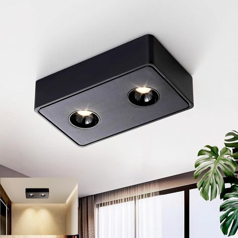 GBLY Spots Plafonnier LED en saillie - Noir Spots en saillie avec 2 flammes 14W Blanc chaud Spots de plafond Angulaires Modernes Spotbaken Plat Spot en saillie pour cuisine Salon Salle à manger