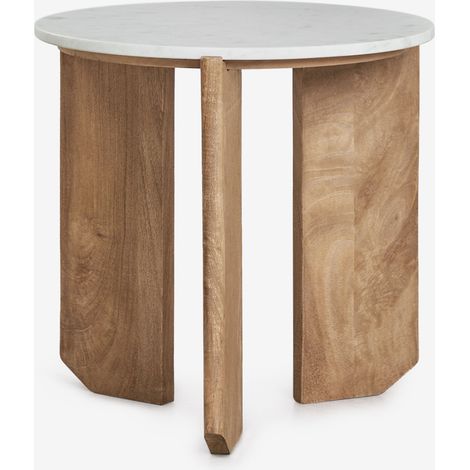 SKLUM Runder Couchtisch aus Naturstein und Mangoholz Lavinia Ø50 cm Rustikales Mangoholz Weißer Marmor Banswara (1/5)
