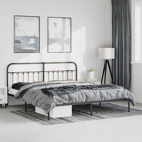 vidaXL Metal Bed Frame without Mattress with Headboard Black 183x213cm (1/5)