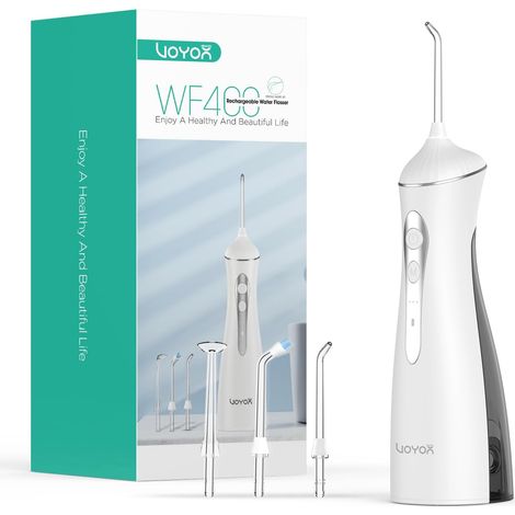 Jet Dentaire Hydropulseur Portable et Irrigateurs Oral WF400 Nettoyage en profondeur, Water Flosser, 4 Buses, Rechargeable par USB, Étanche IPX7, Maison et Voyages (1/5)