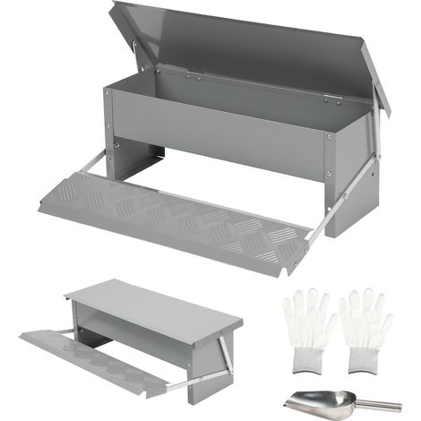 SWANEW Mangiatoia automatica per galline - 5KG con pedale, sportello, coperchio stagno, cucchiaio inox e guanti (1/5)