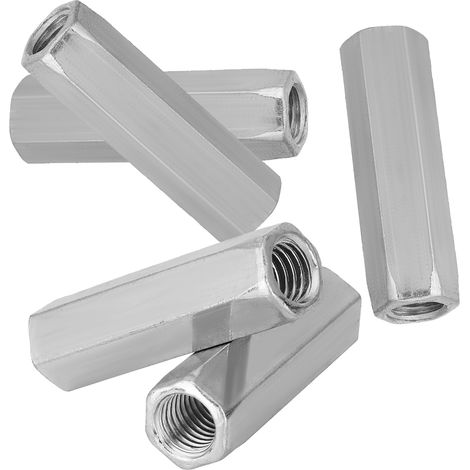 Lot de 5 écrous longs à six pans acier carbone zingué M10x40/50 pour fixations filetées (M10x50) (1/5)