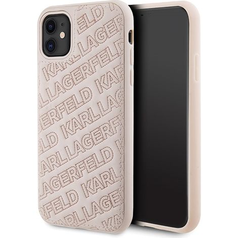 Custodia rigida rosa/rosa trapuntata con motivo K per iPhone 11/Xr da 6,1" Karl Lagerfeld KLHCN61PQKPMP. (1/5)