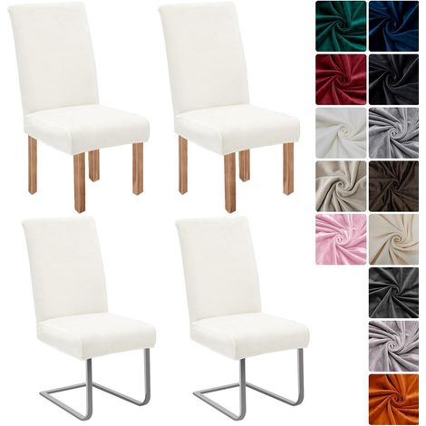 Stuhlhussen Samt 4er Set, Stretch Stuhlbezug für Esszimmerstühle, Waschbar, Weiß (1/5)