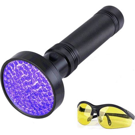 Lampe torche UV 100 LED Détecteur d'urine pour chien et chat avec lunettes de soleil UV Noir