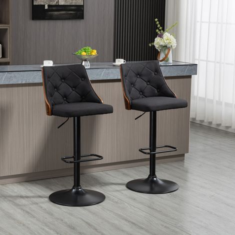 Ensemble de 2 tabourets pivotants pour cuisine et salon - 47,5x50x93,5-116 cm design moderne - réglables en tissu respirant - noir et noyer