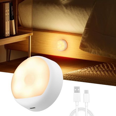 veilleuses rechargeables à détecteur de mouvement blanc chaud, 750 mAh, veilleuse sans fil de type C, veilleuse LED pour salle de bain, couloir (1/5)