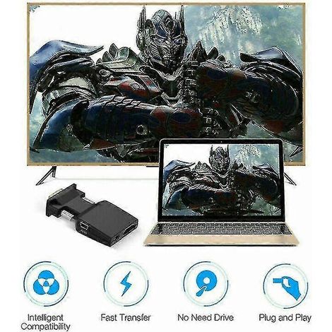 Répartiteur/commutateur HDMI, adaptateur VGA/HDMI, convertisseur audio/vidéo Full HD 1080p, ordinateur portable vers TV, convertisseur AV HDTV. (1/5)