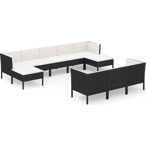 10 PCS Garden Lounge Set con Vime PE Negro