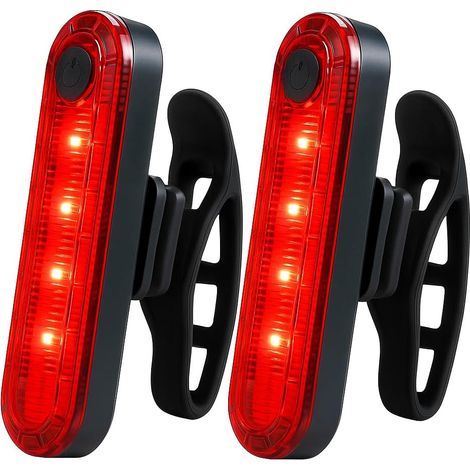 Lot 2 feux arrière vélo LED USB, étanches, rechargeables, sécurité cyclisme nuit