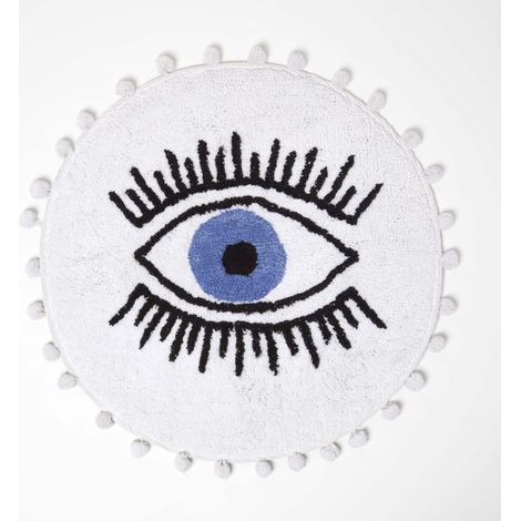 HOMESCAPES Runde Badematte weiß mit Augen-Motiv, 60 cm – Badvorleger „Eye See You“