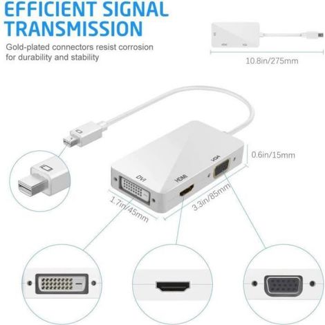 Mini DisplayPort Adaptateur 3 en 1 Adaptateur DP vers HDMI/DVI/VGA (1/4)