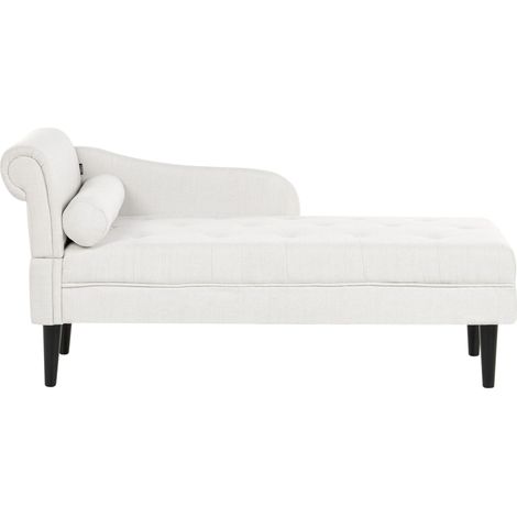 Chaise Longue en Tissu Côté Gauche Style Moderne Pieds en Bois Coussin Assorti Blanc Cassé Yvoire