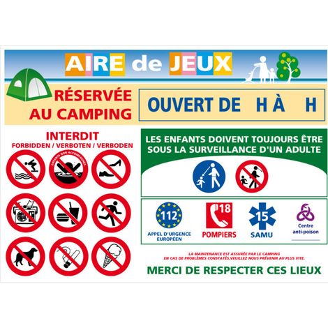 Panneau Aire de Jeux Camping - Personnalisable - Plastique PVC 1,5 mm - 600 x 420 mm (1/5)