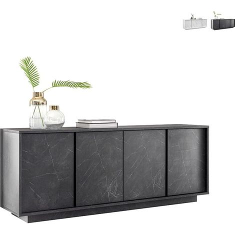 Buffet design moderne 4 portes effet marbre 180x43x79cm Athens - Noir (1/5)