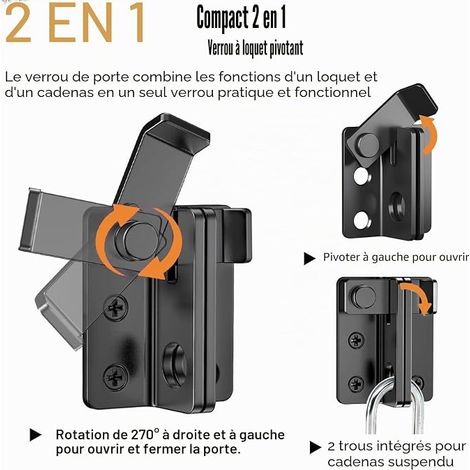 Verrou Porte Acier Inoxydable Loquet Coulissante Serrure Volet Loquet Porte Boulon Verrou Portail pour Fenêtre, Placard Jardin, Ouverture Noir