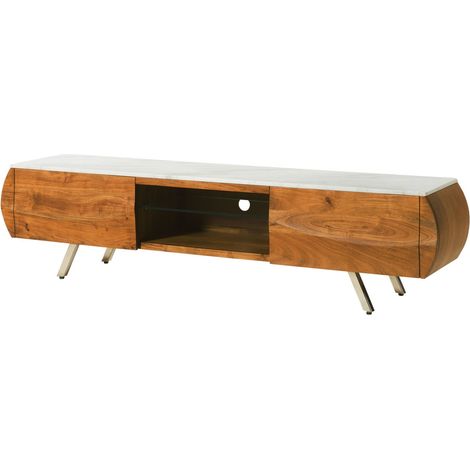 Mobile Tv in legno di acacia 184x40x45 laccato naturale / marmo bianco MONTREAL 122