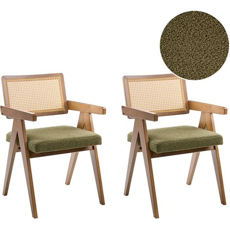 Conjunto de 2 sillas de comedor retro estructura de madera de caucho asiento de bouclé comedor cocina marrón y verde Ava