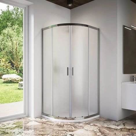 Cabine de douche semi circulaire 70x90 cm profilés chromés verre 6 mm imprimé h185 Tonga (1/4)