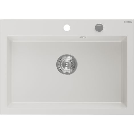Mexen Elix fregadero de granito de 1 compartimento 700 x 500 mm, blanco, sif贸n cromo - 6526701005-20 (1/5)