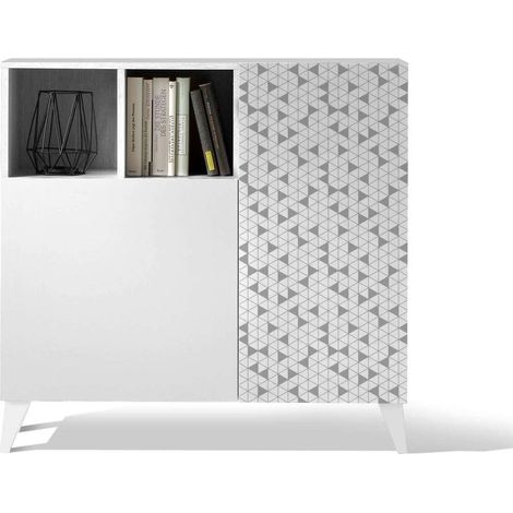 Recibidor zapatero 2 puertas en blanco con serigrafía GEO 1. 90 cm (alto) x 90 cm (ancho) x 27 cm (prof.) (1/4)