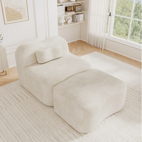 Modulares Sofa mit Ottomane 167x96x70 cm aus beigem Samt, montagefrei – MEUBLIV (1/5)