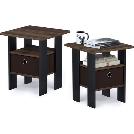 Chevet avec Table à Tiroirs, Noyer Columbia/Marron Foncé, Set de 2, 2-Pack (1/5)