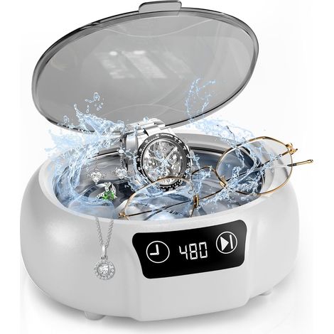Pulitore a ultrasuoni, 48000Hz, 700ml con 3 programmi digitali preimpostati, ideale per la pulizia di occhiali, orologi, anelli, gioielli e lame di rasoio. (1/5)