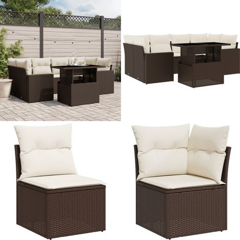 7-tlg. Garten-Sofagarnitur mit Kissen Braun Poly Rattan - Gartenmöbel - Esszimmerset - Lounge Set - Outdoor Möbel - Rattan Gartenmöbel - Home & Living (1/5)