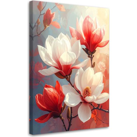 Stampe su Tela Magnolie bianche e rosse in tenui colori pastello 20x30 (1/5)