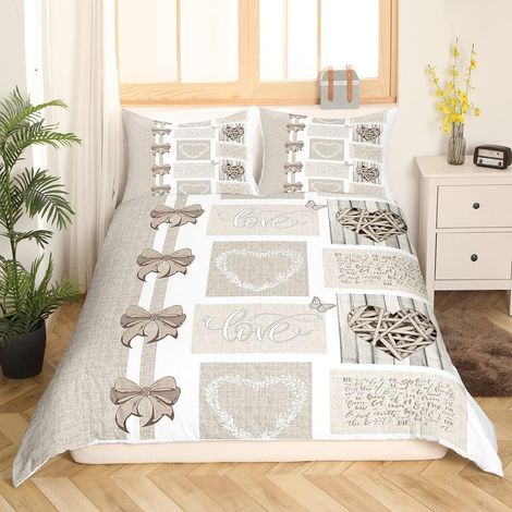 Housse De Couette Kaki Blanc 220x240 Cm Noeud Papillon Love Heart Decor 100 Microfibre Douce pour Femme Et Couples Amoureux (1/5)
