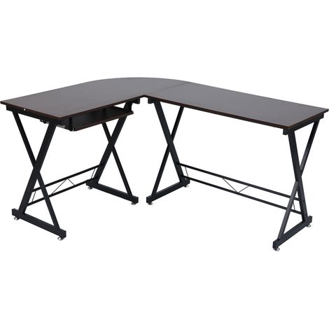 Svita – Bureau d'angle en bois noyer avec pieds en métal noir – Dimensions 150 x 120/50 x 75 cm – Capacité 50 kg – Tiroir pour clavier inclus (1/5)