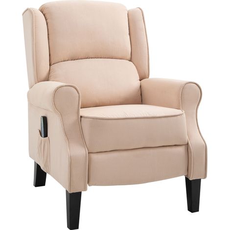 HOMCOM sillón de masaje sillón relax reclinable con mando a distancia 2 zonas de masaje y tapizado en tejido de ante 78x83x101 cm crema (1/5)