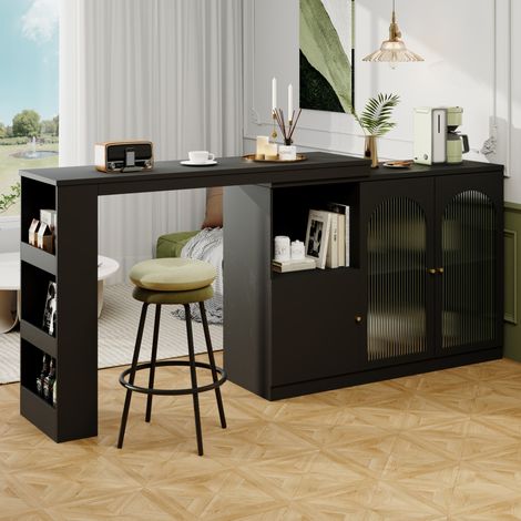 Mueble bar giratorio 360° 120 x 40 x 97 cm en MDF negro HAVRYA (1/5)