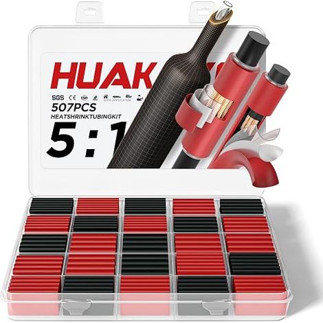 Gaine Thermorétractable Double Paroi Ratio 5:1 Gaines Colle Intégrée Étanchéité Marine Isolation Électrique pour Câbles Fils Automobile Bateau DIY 7 Tailles 2.4mm à 19.1mm Noir Rouge (1/5)