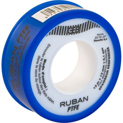 Cinta de PTFE estándar 12 mm x 12 m 0,075 mm - Geb (1/2)