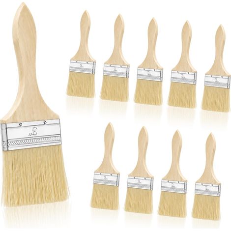 10 Pinceaux Plats, 3 Pouce Peinture Pinceau, Paint Brush avec Manche en Bois, Adapté à la Peinture, au Vernis, à la Teinture, aux Adhésifs etc (1/5)