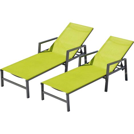 Concept-Usine – Lot de 2 transats inclinables en aluminium gris foncé et vert – Toile PVC résistante – Dimensions 192 x 61 x 92 cm – Poids max 130 kg (1/5)