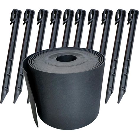 Bordure de Jardin en PE 10 mètres avec 12 Piquets d’ancrage Bordurette de Pelouse Aspect Naturel Hauteur 15cm Epaisseur 3mm noir (1/5)