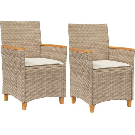 Chaises de jardin coussins lot de 2 Chaises d'extérieur beige résine tressée bois (1/5)