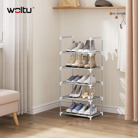 WOLTU Scarpiera Ripiani Stoccaggio 5 livelli Fai da te Stabile struttura in metallo, 41x28x89cm,Grigio (1/5)