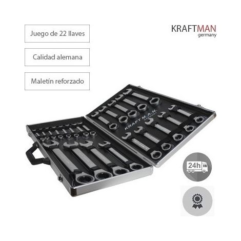 MALETÍN DE HERRAMIENTAS KRAFTMANN CON 22 PIEZAS DE LLAVES CARRACA INCLUÍDAS (1/4)