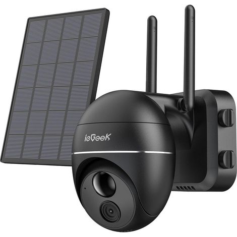 ieGeek 1080P Camera Surveillance WiFi Exterieure sans Fil Solaire 360° Camera Exterieur Solaire avec Panneau Solaire IP66 Noir