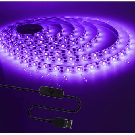 UV LED Bande, 5V USB 3M Lumière Noire Ruban avec Interrupteur SMD 2835 395nm-405nm IP65 étanche Total 180 LEDs Bande Lumineuse pour Bar, Fête d'Halloween, Club, Décoration (1/5)