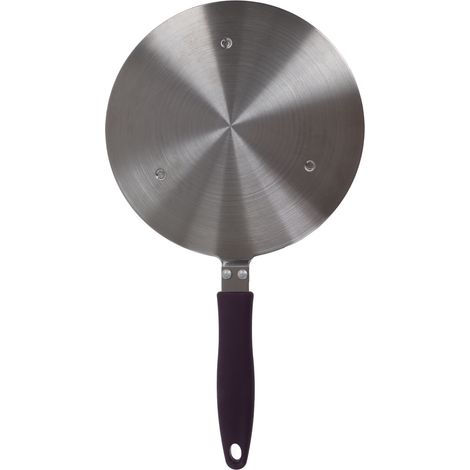 Plaque d'adaptation à induction en acier inoxydable 19,5 cm, diffuseur de chaleur pour casserole en fonte et céramique, accessoire de cuisine avec manche violet (1/5)