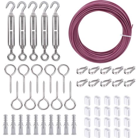 Kit de tendeur de fil à tendeur, câbles de corde multi-usage, treillis pour voile d'ombrage, plantes de vigne grimpantes en plein air 100 pieds 2mm. (1/5)