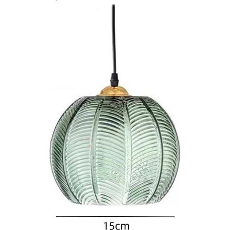 Suspension en verre à motif feuilles vertes (ampoule non incluse) 15 cm (1/5)