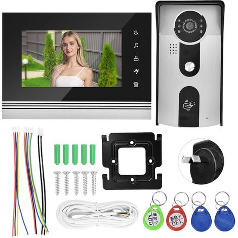 Sonnette vidéo avec écran couleur LCD 7 pouces, système d'interphone d'entrée tactile, prise AU 100-240V (1/5)