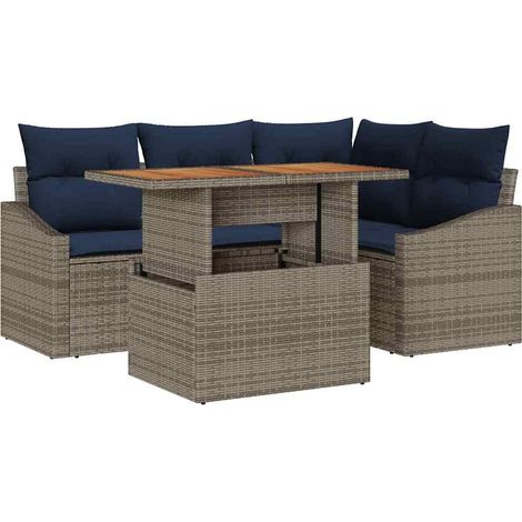 Garden Sofa Set with Cushion 5 pcs Grey Poly Rattan vidaXL