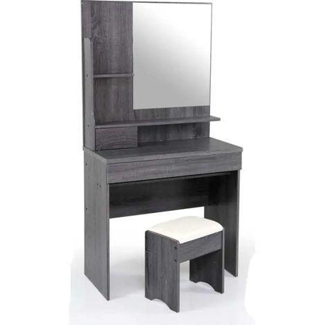 Toilette mit Hocker in Wenge, 80 x 40 x 155 cm, mit Spiegel und Stauraum